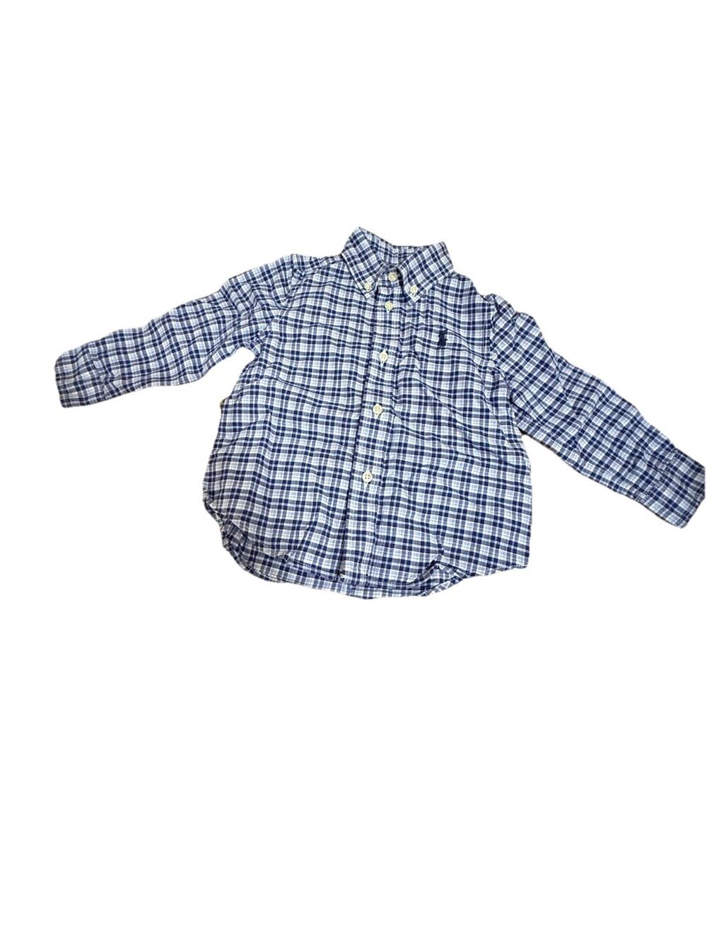 RALPH LAUREN Toddler Boy’s Checkered Blue Button Down Long Sleeve Shirt Size 18M